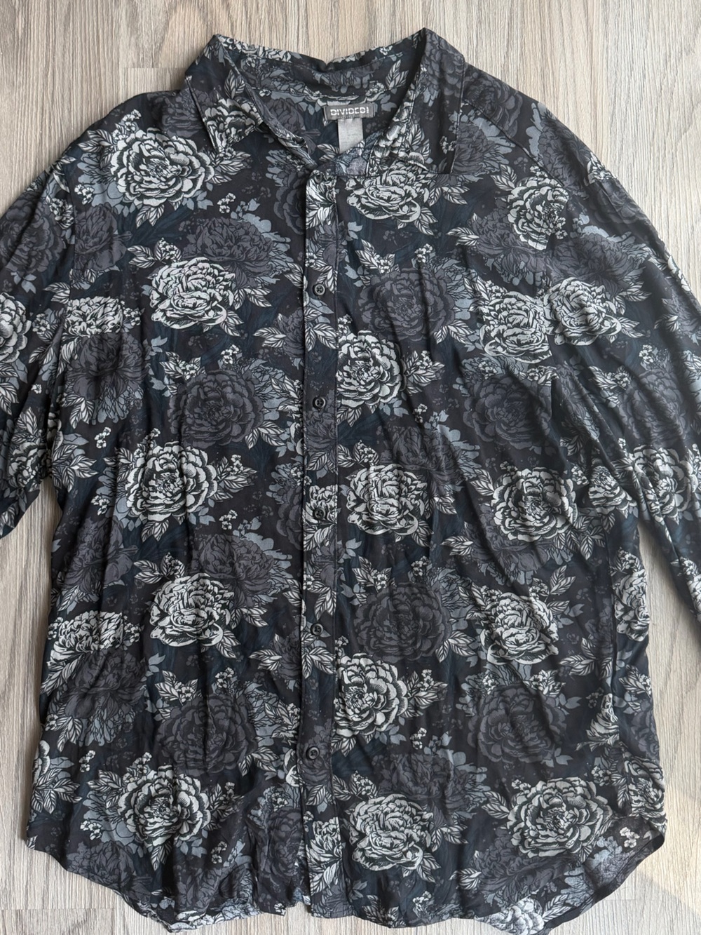 H&M Black Floral Button-Down Shirt with Gray Blooms